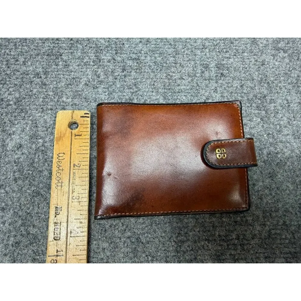 Bosca Brown Leather Bifold Wallet Coin Pocket Frame Clasp Pre-Owned